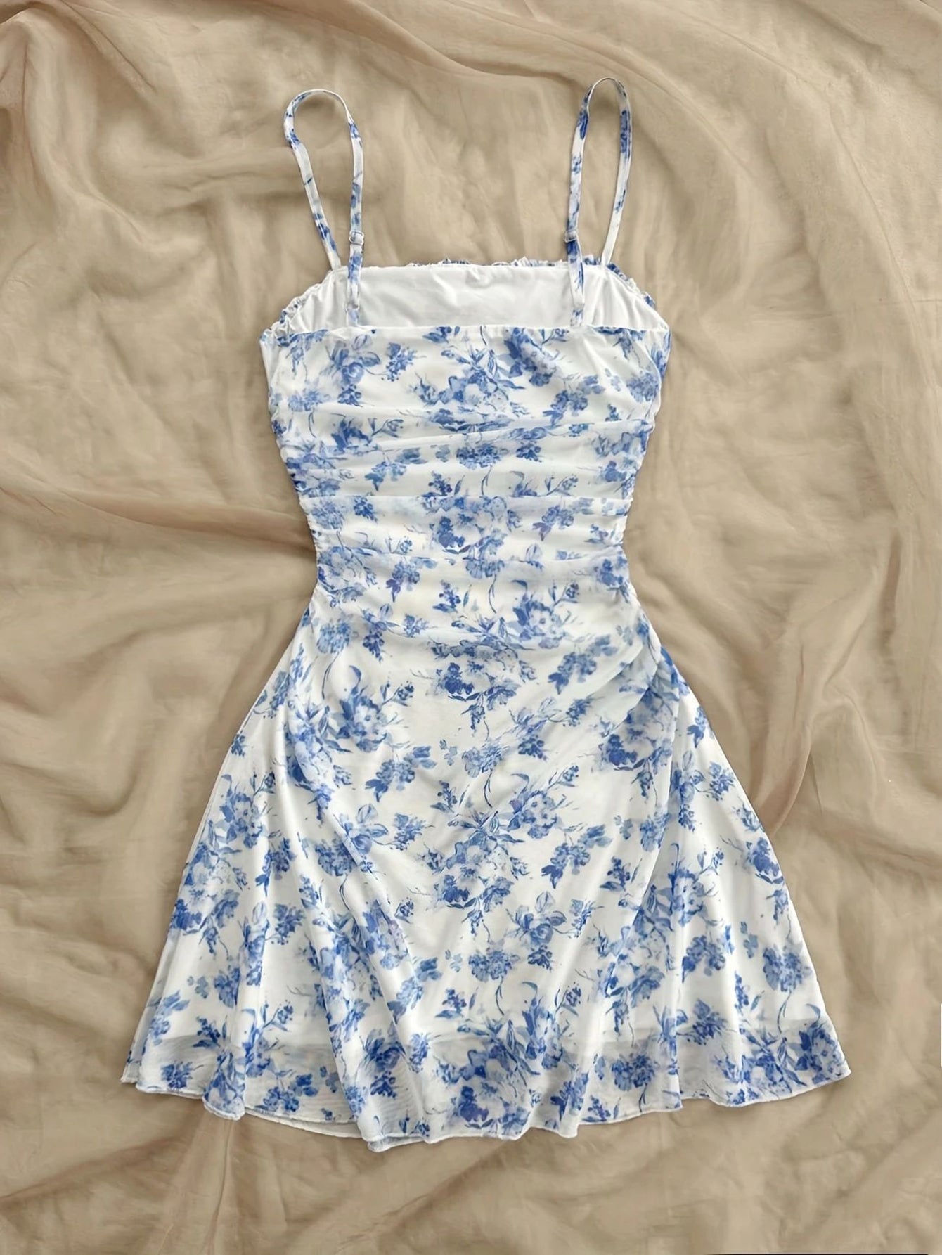 Spaghetti Strap Ruched Sweet Mini Dress