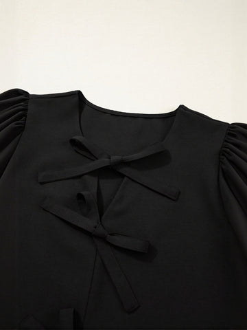 Tie Front Peplum Chiffon Blouse