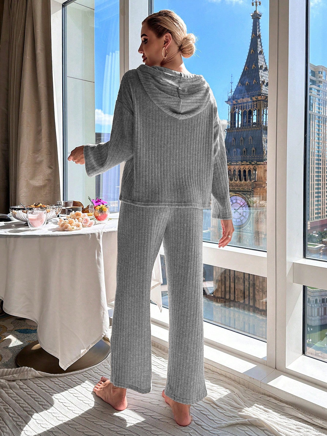 Cozy Ribbed Knit Hoodie Lounge Set