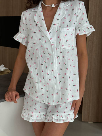 Floral Ruffle Cotton Pajama Set