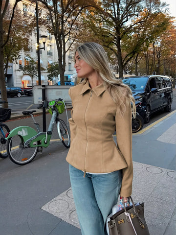 Fitted Suede Peplum Zip Jacket