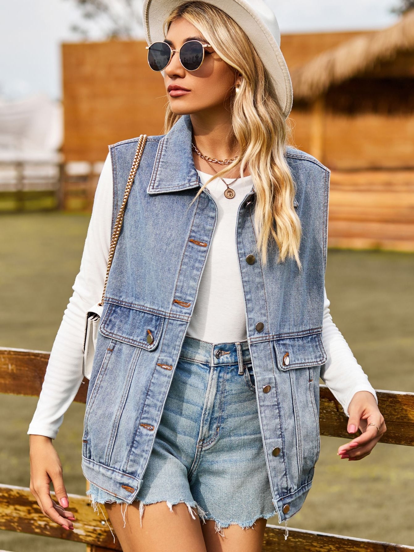Vintage Wash Sleeveless Denim Vest