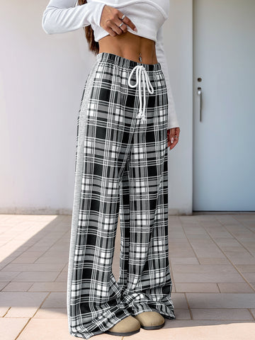 Plaid Print Wide-Leg Resort Casual Pants-Multicolor