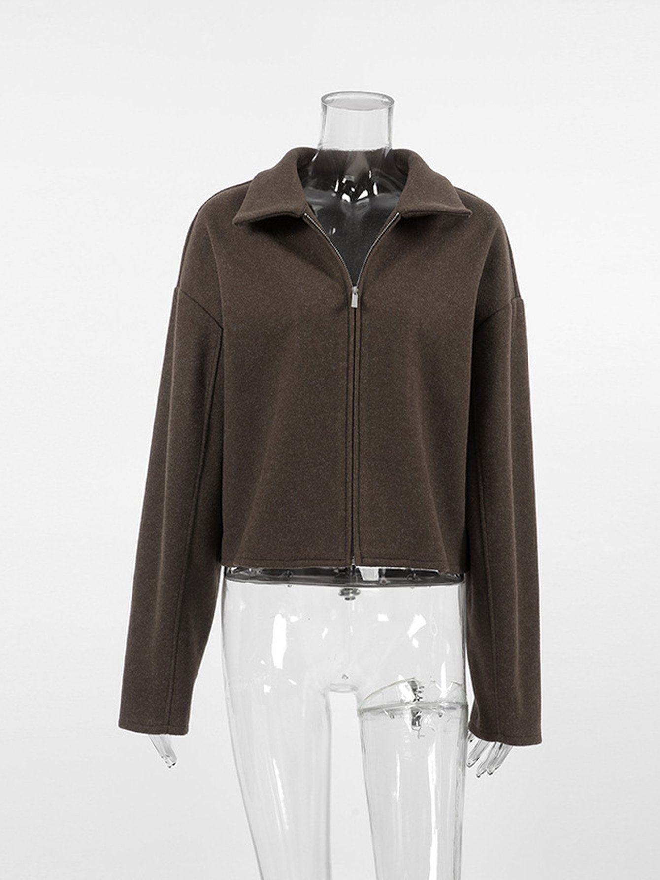 Cropped Minimalist Brown Wool Jacket