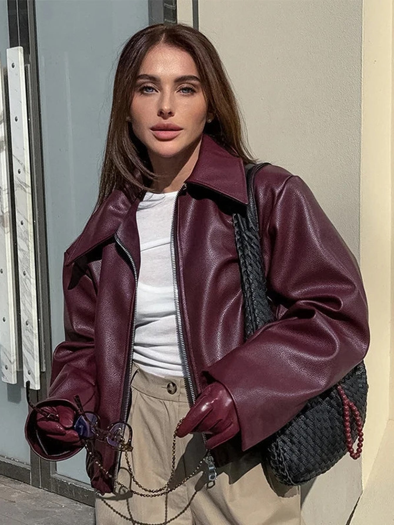 Oversized Zip Up Faux Leather Jacket