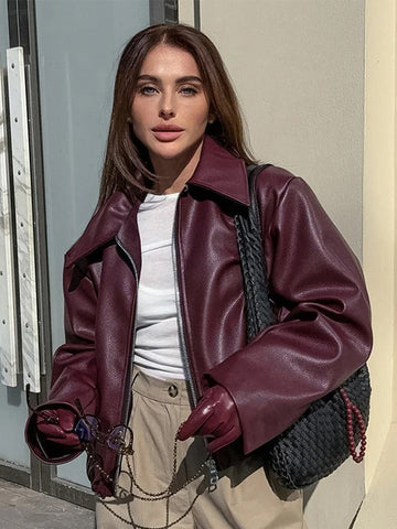 Oversized Zip Up Faux Leather Jacket