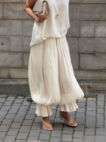 Flowy Pleated Elastic Waist Casual Pants