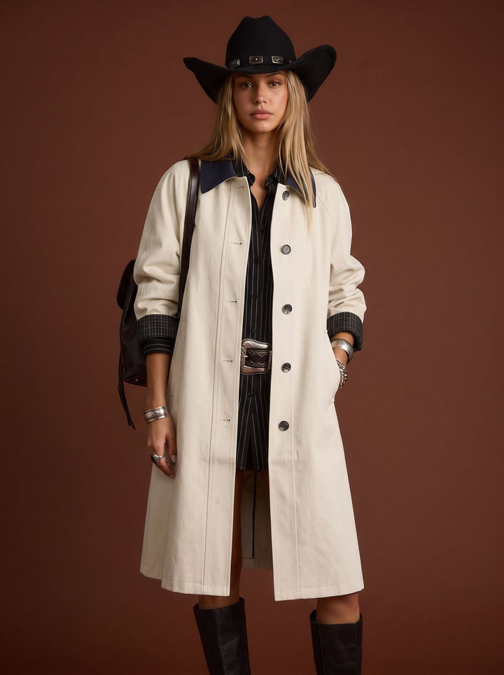 Classic Contrast Collar Trench Coat