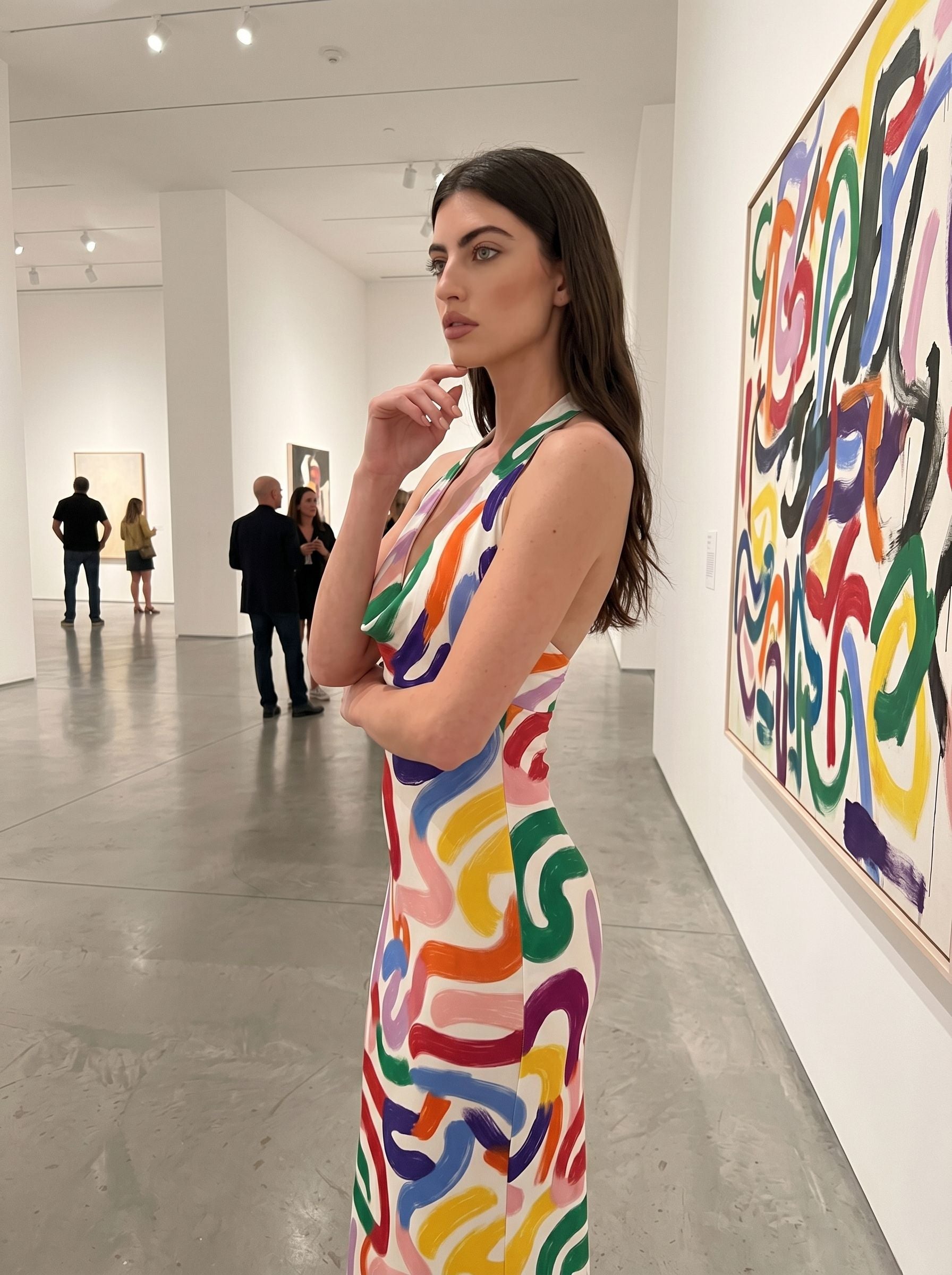 Norah ZHAO's Abstract Swirl Print Midi Dress