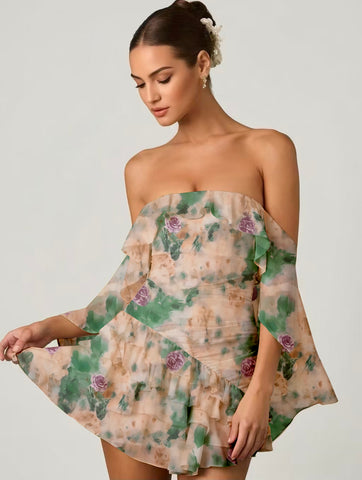 Floral Ruffled Off Shoulder Mini Dress