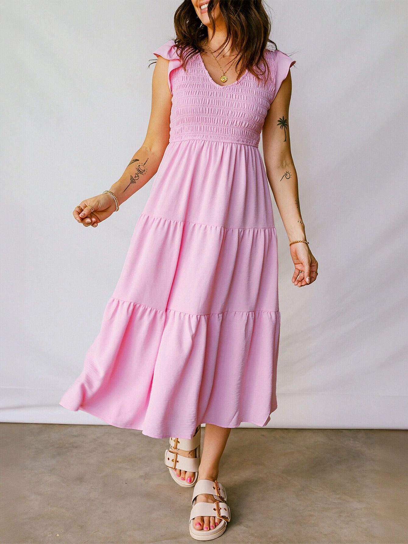 Smocked Bust Tiered Ruffle Maxi Dress
