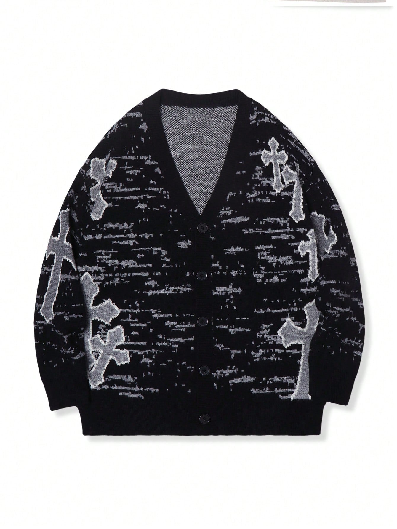 Oversized Grunge Cross Pattern Cardigan