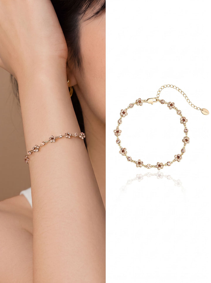Dainty Floral Crystal Gold Bracelet