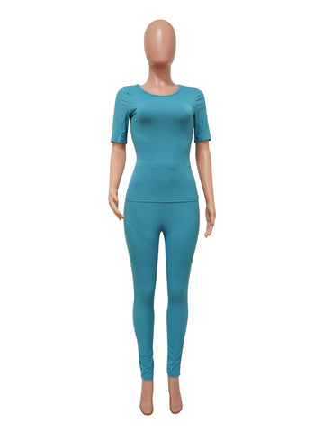 Rib Knit Fitted Pants Set