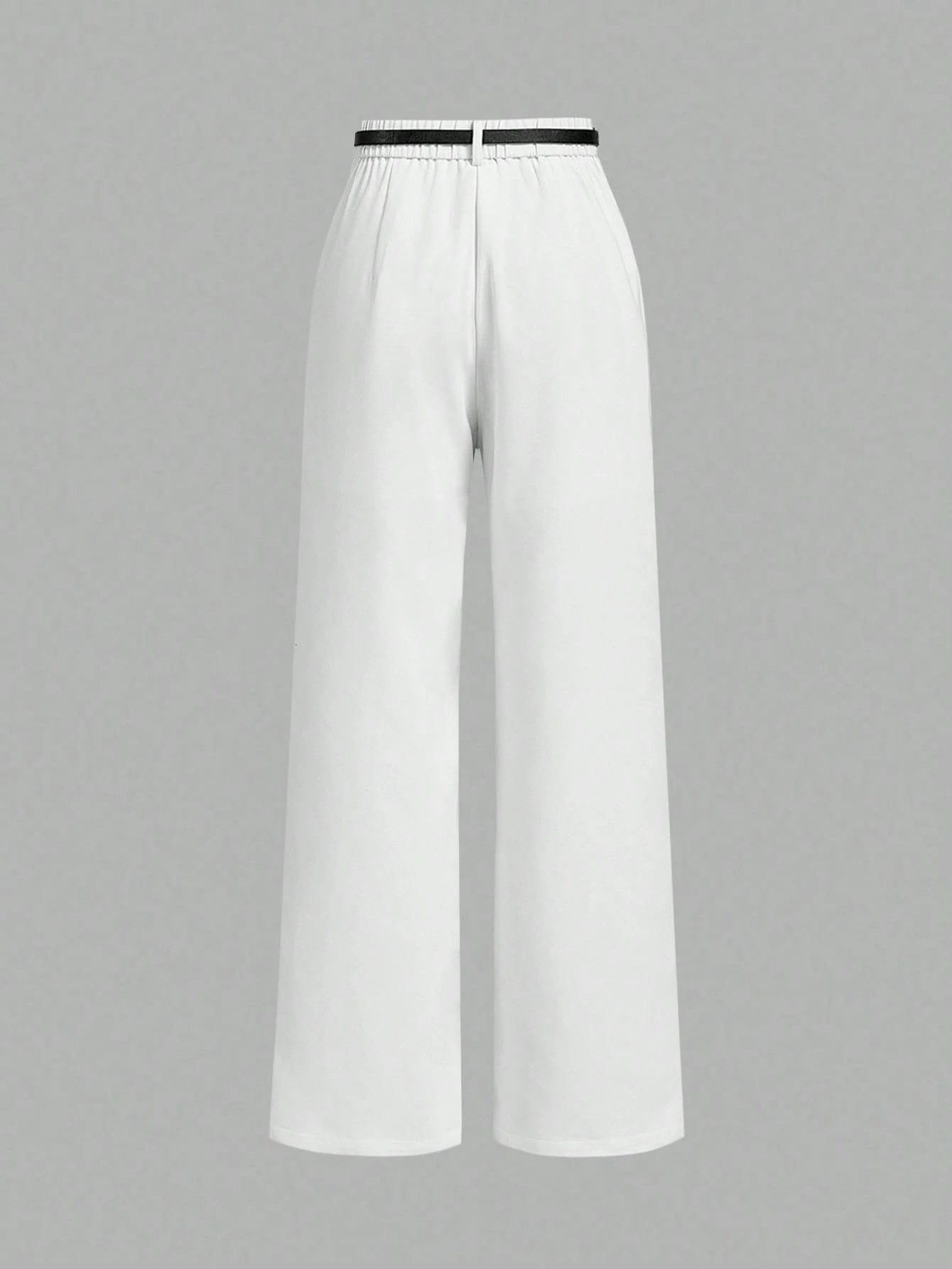High-Waisted Pleated Belted Elegant Trousers-White