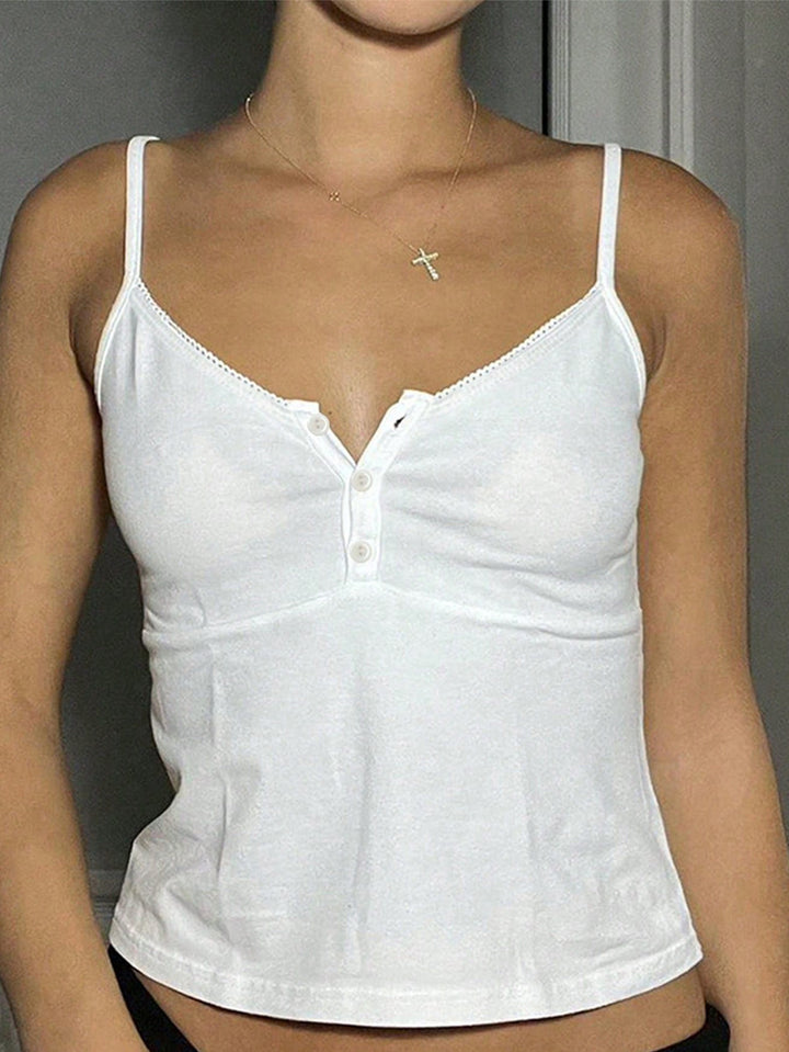 Ribbed Henley Lace Trim Camisole