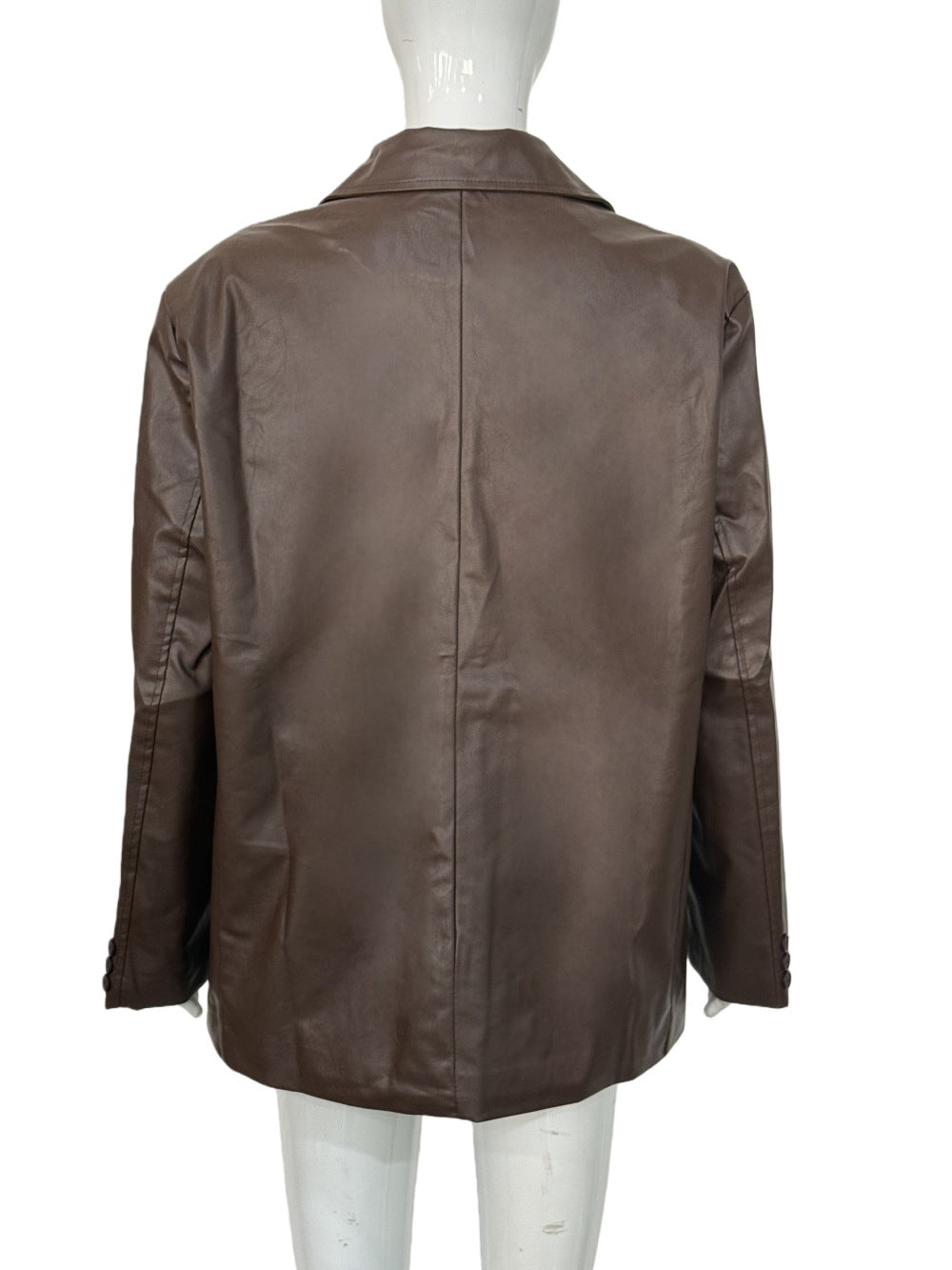 Classic Oversized Brown Faux Leather Blazer