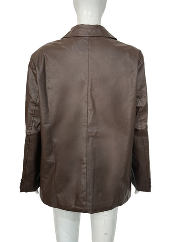 Classic Oversized Brown Faux Leather Blazer
