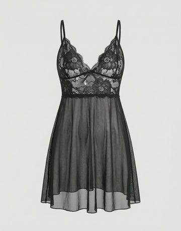 Lace Backless Nightgown With a Matching Thong