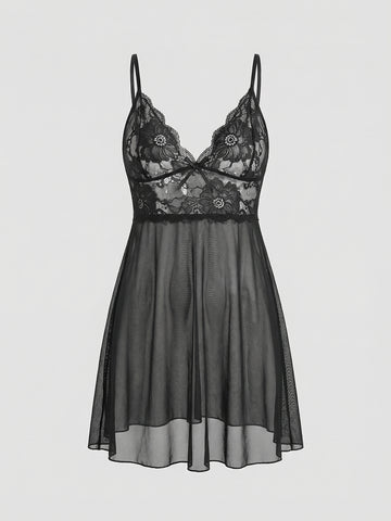Lace Backless Nightgown With a Matching Thong