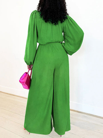 Belted Wide Leg Collared Jumpsuit