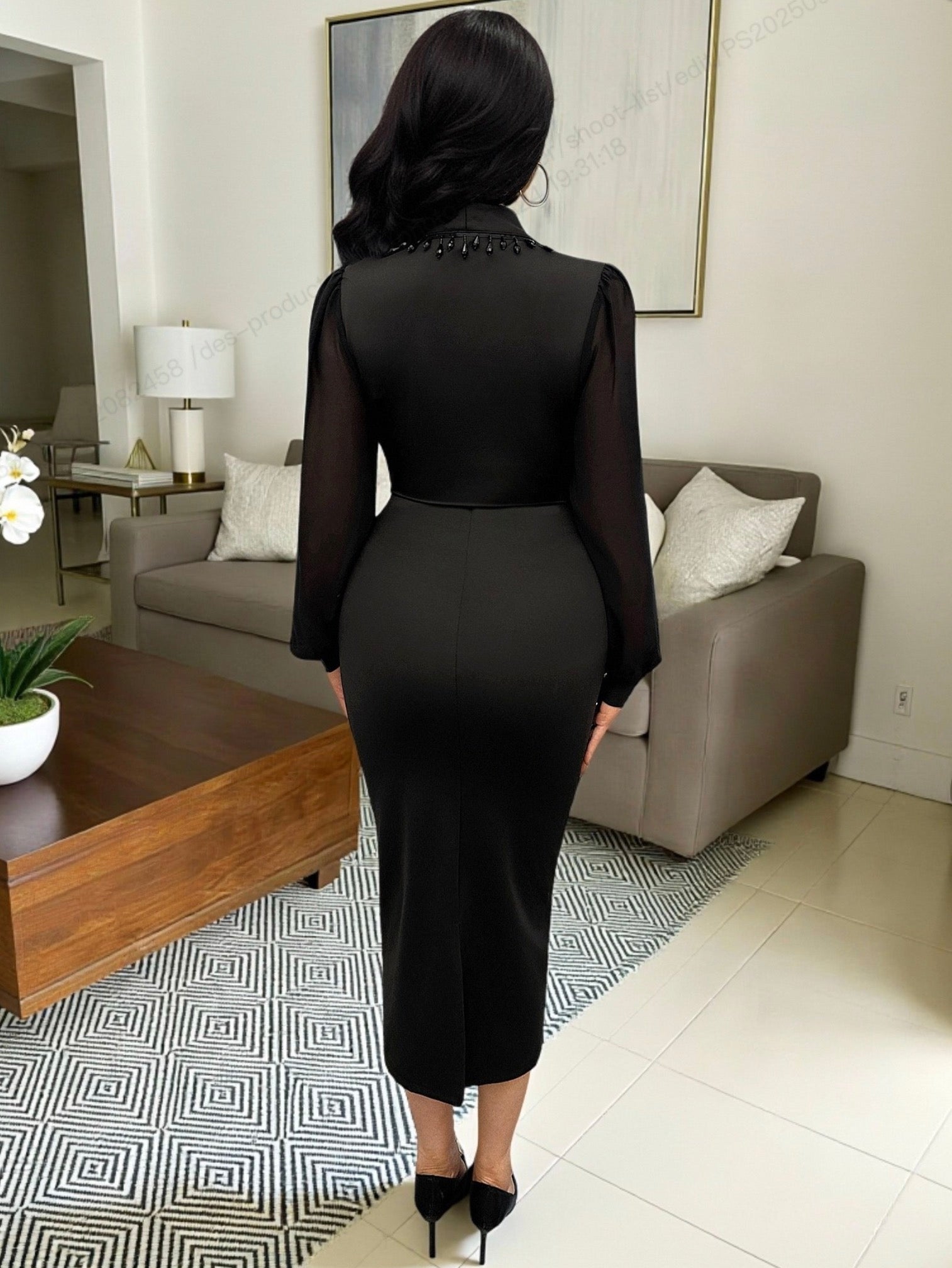 Beaded Trim Peplum Bodycon Midi Dress