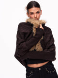 Faux Fur Trim Batwing Cardigan