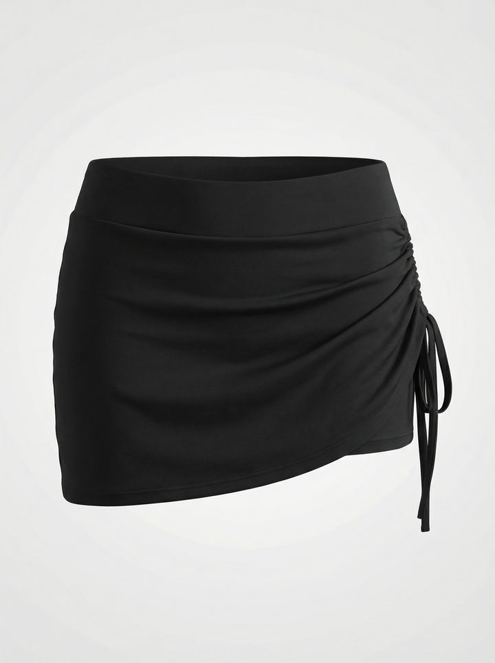 Asymmetrical-Ruched Drawstring Tennis Skort