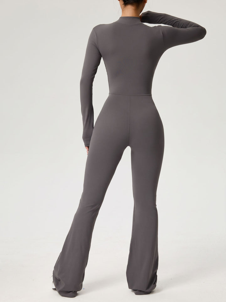 Sculpting Zip Front Flare Jumpsuit