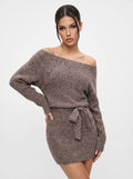 Off Shoulder Belted Knit Dress