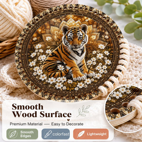 Cute Tiger Cub and Mandala Crochet Basket Bottom