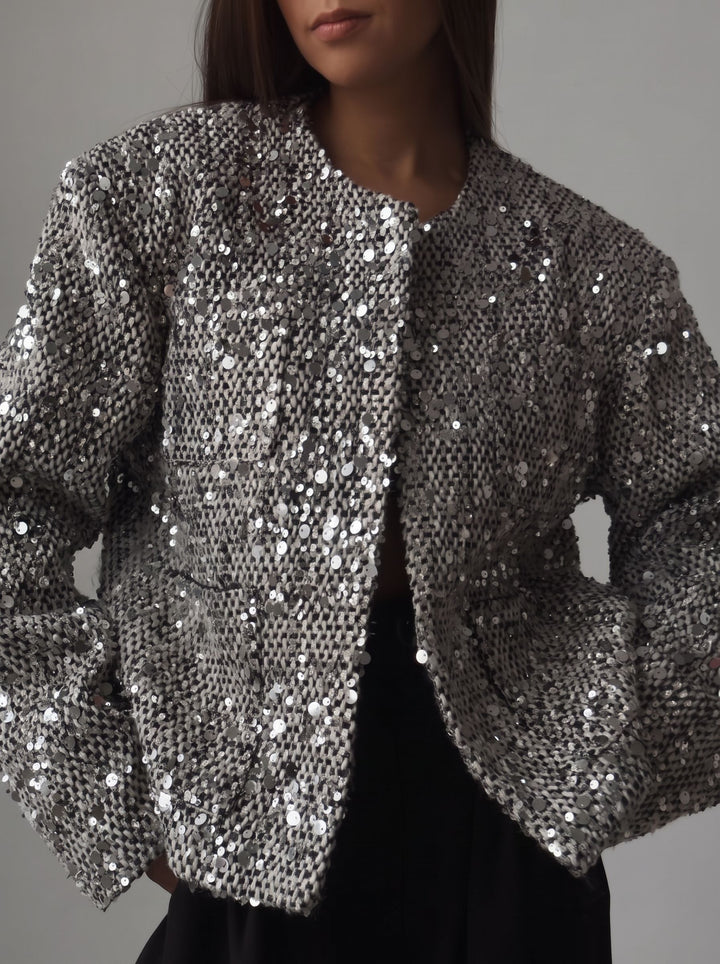 Sparkly Sequin Tweed Cropped Jacket