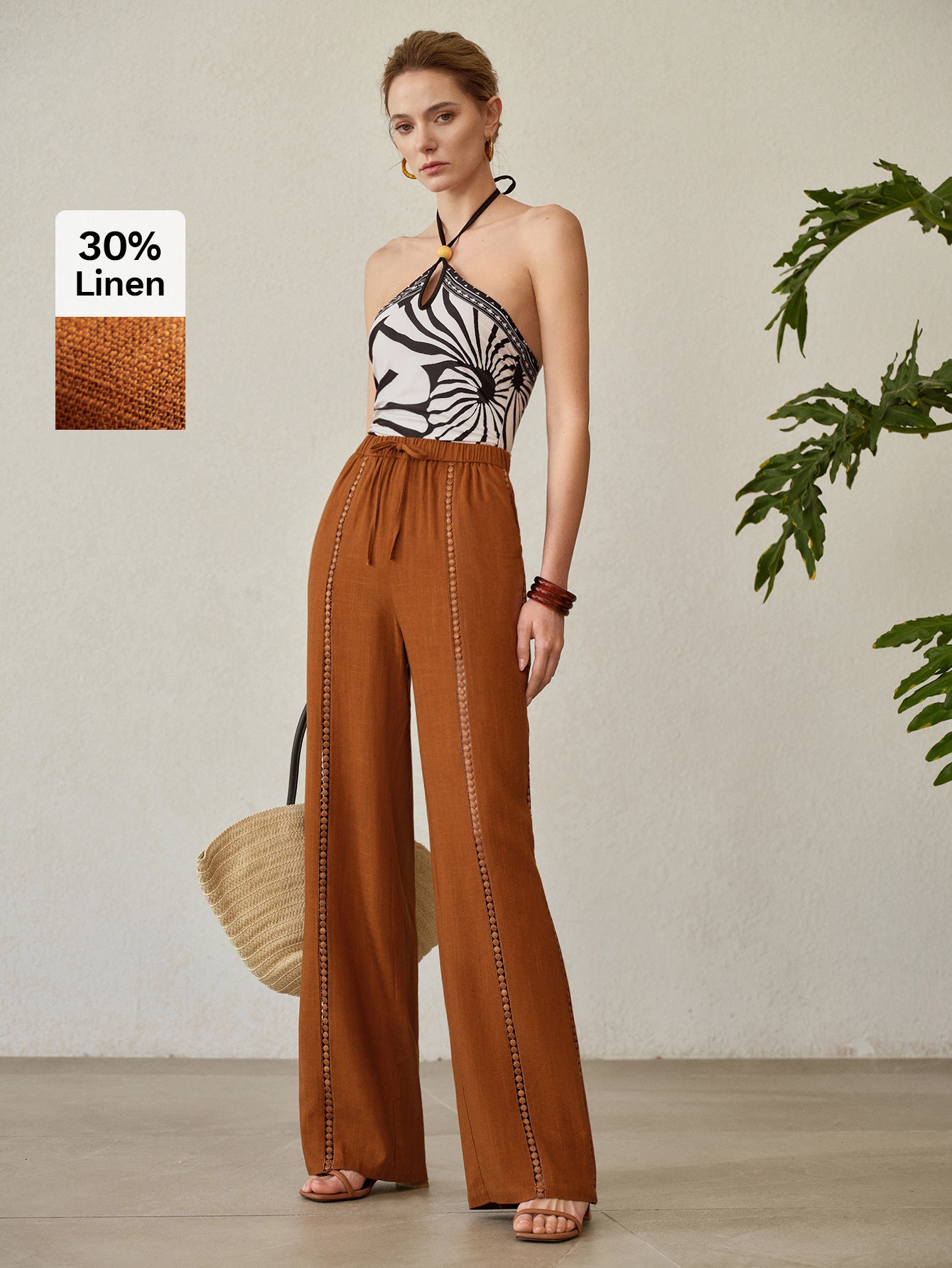 High Waisted Linen Blend Pants