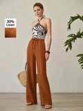 High Waisted Linen Blend Pants