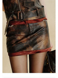 Distressed Faux Leather Mini Skirt