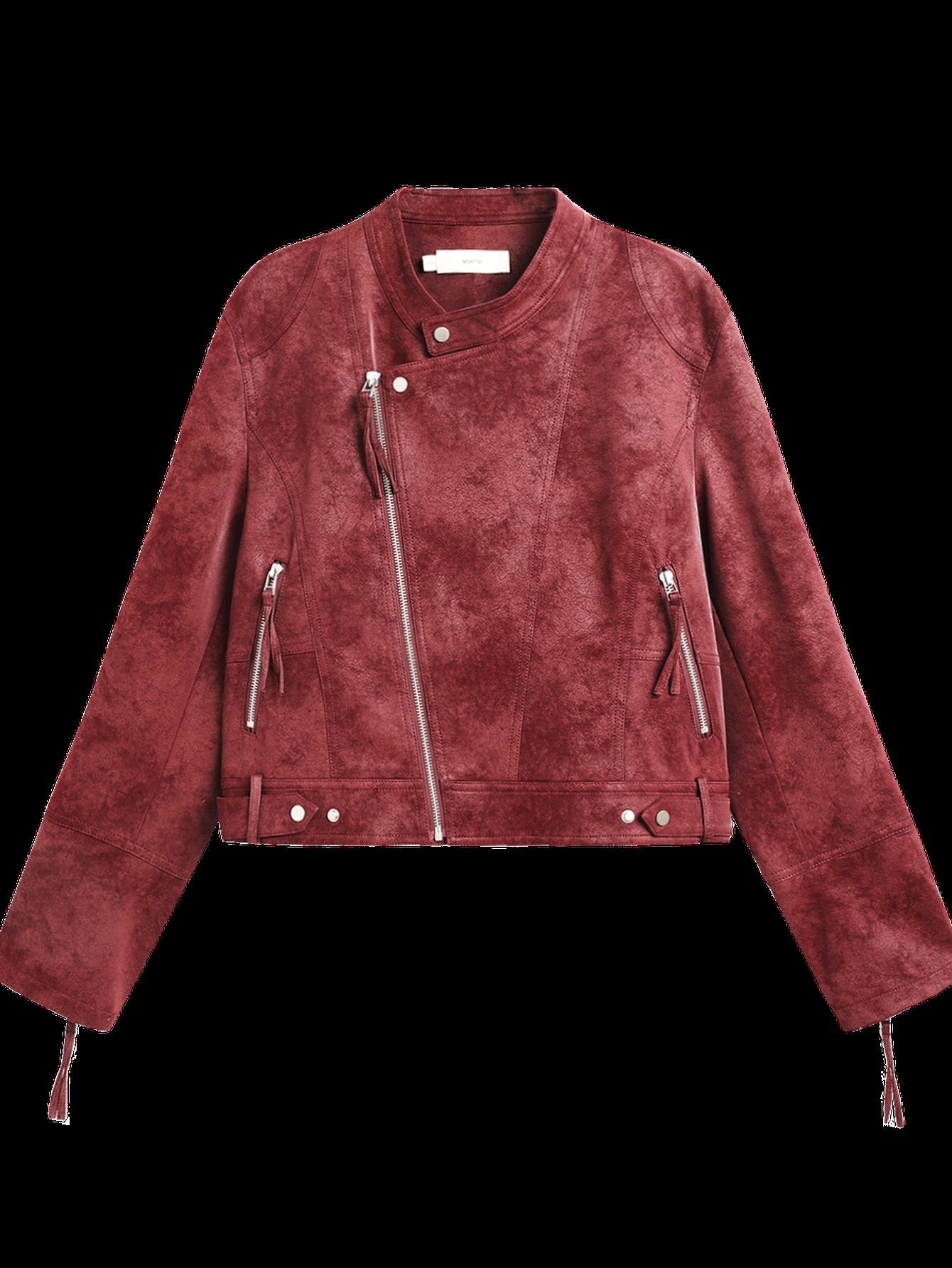 Burgundy Suede Moto Biker Jacket