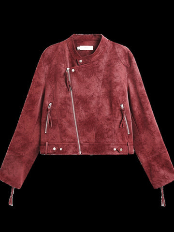 Burgundy Suede Moto Biker Jacket