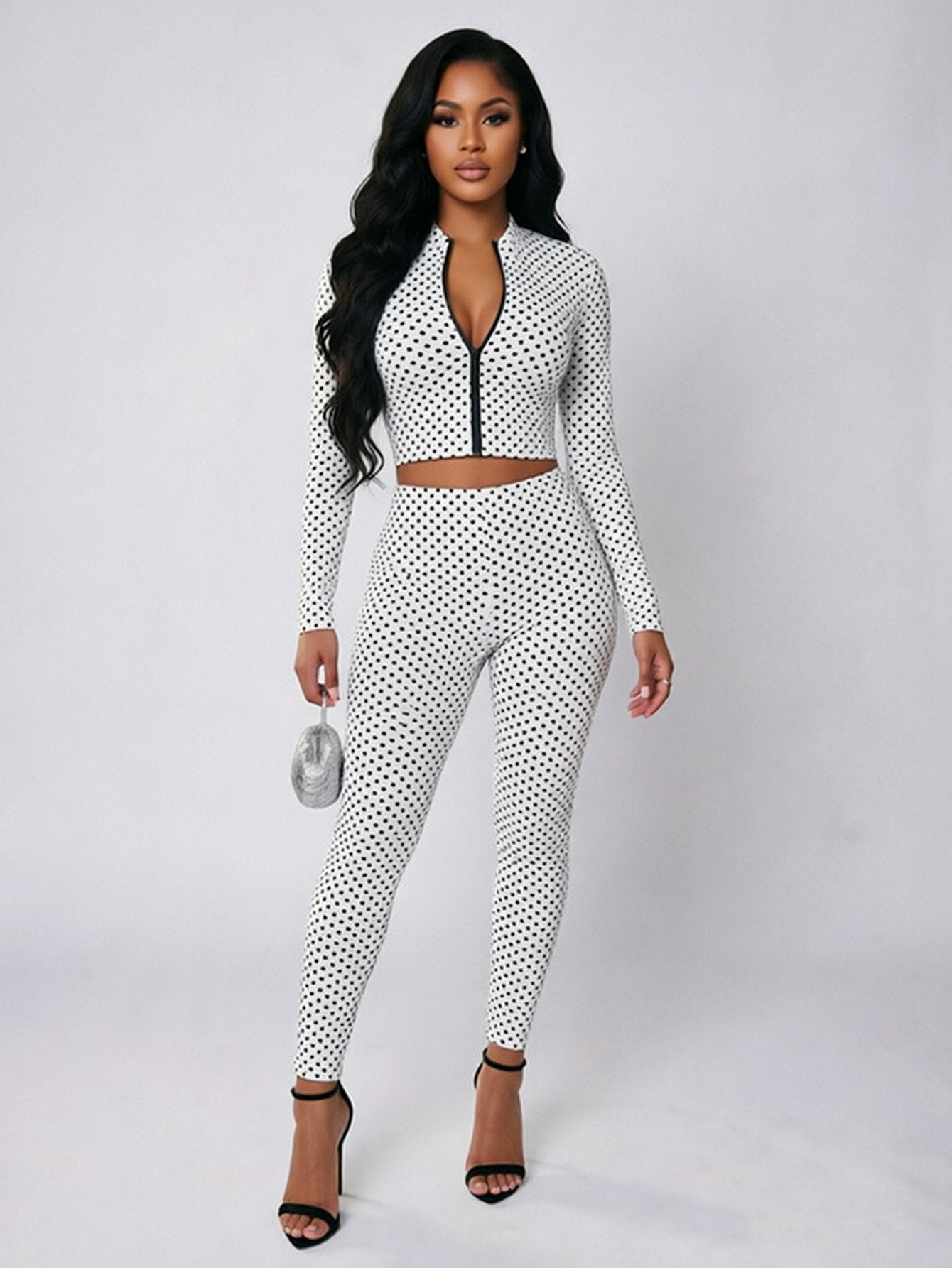 Polka Dot Zip Crop Pants Set