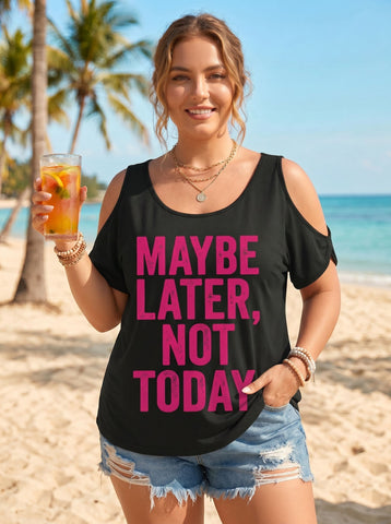 Graphic Cold Shoulder Slogan Tee