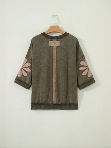 Vintage Wash Floral Applique Sweatshirt