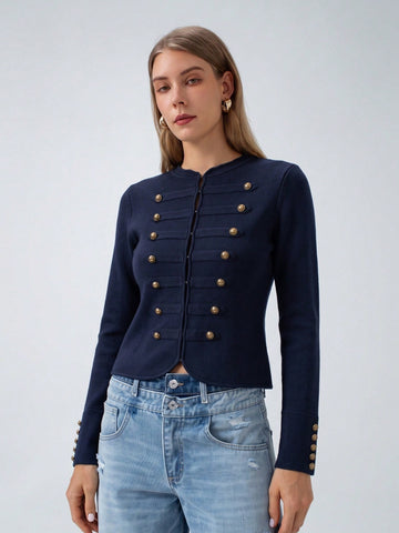 Military Inspired Gold Button Knit Jacket