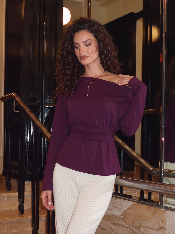 Elegant Off Shoulder Waist Tie T Shirt