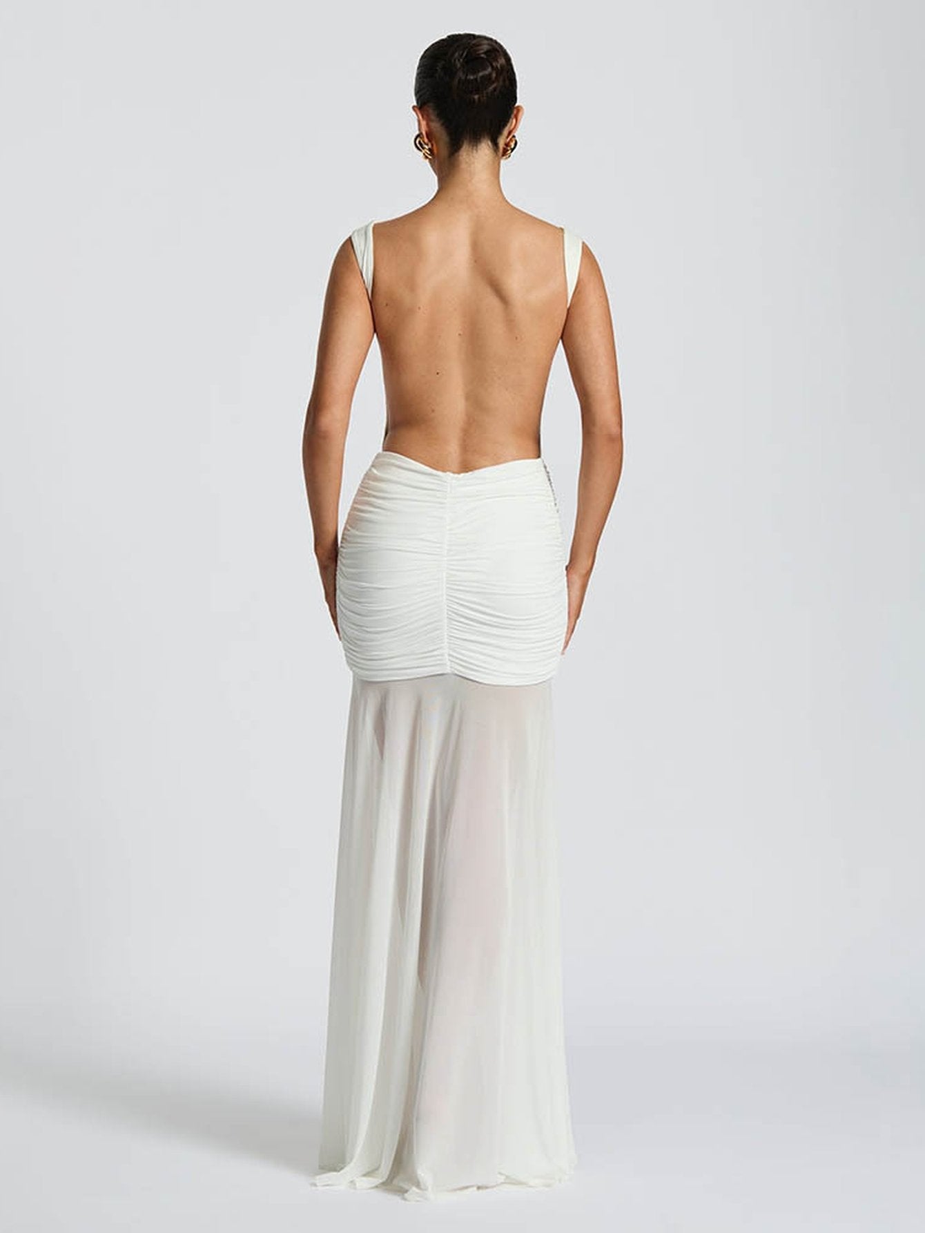 Elegant Ruched Embellished Maxi Dress
