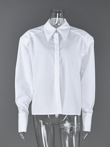 Padded Shoulder Oversized Button Down Shirt