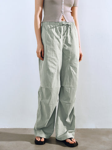 Urban Revivo Elastic Waist Loose Jogger Pants-Deep Green
