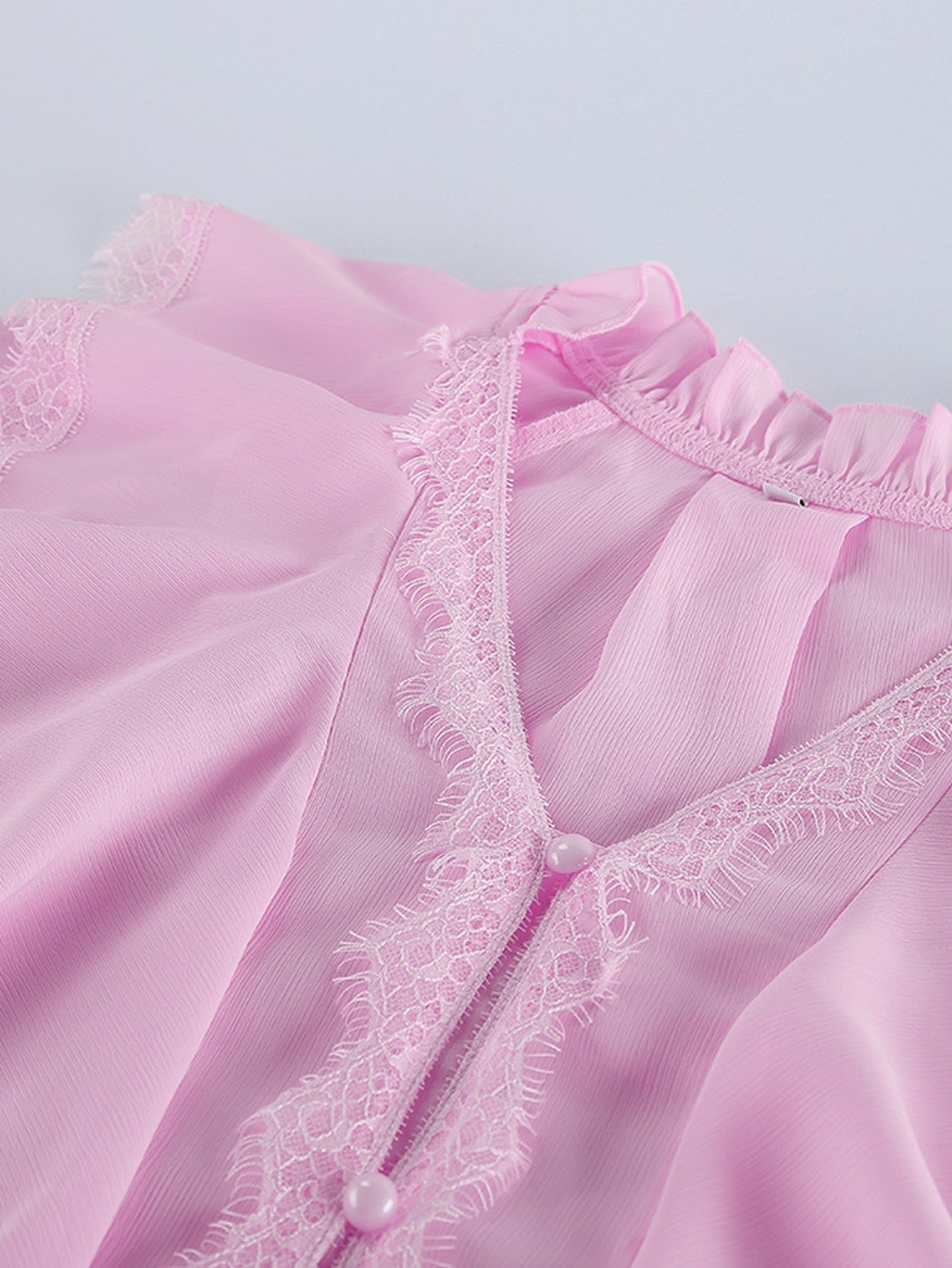 Ruffle Trim Lace Button Down Shirt