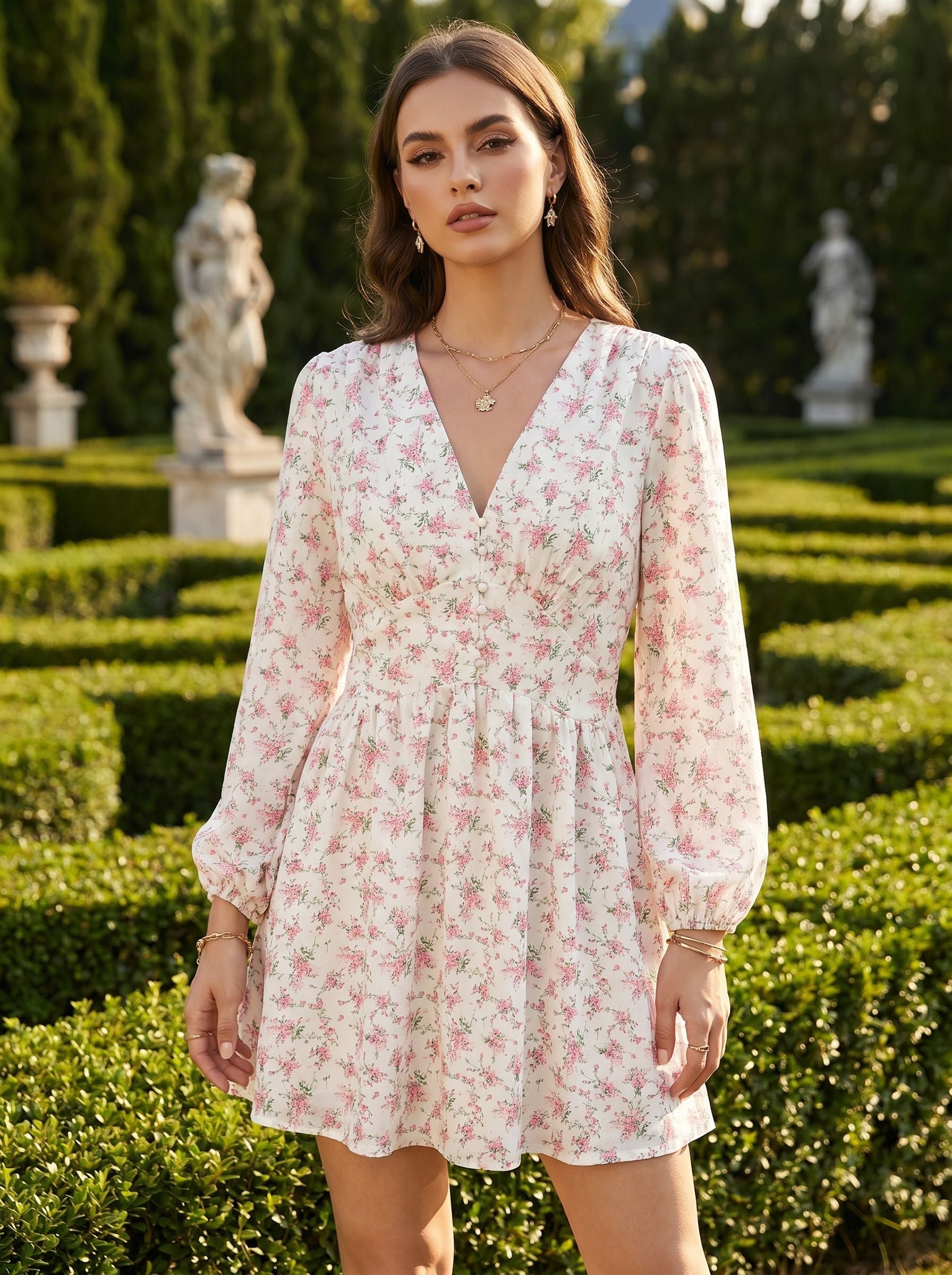 Floral Print Button Front Mini Dress