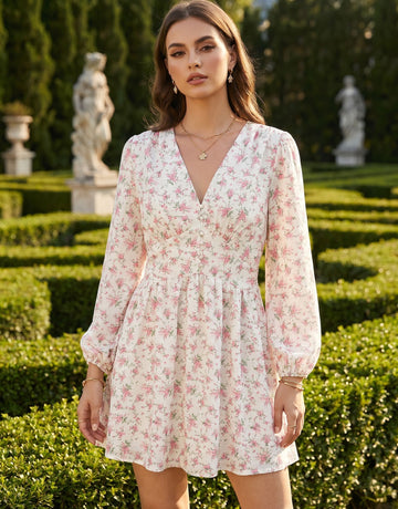 Floral Print Button Front Mini Dress