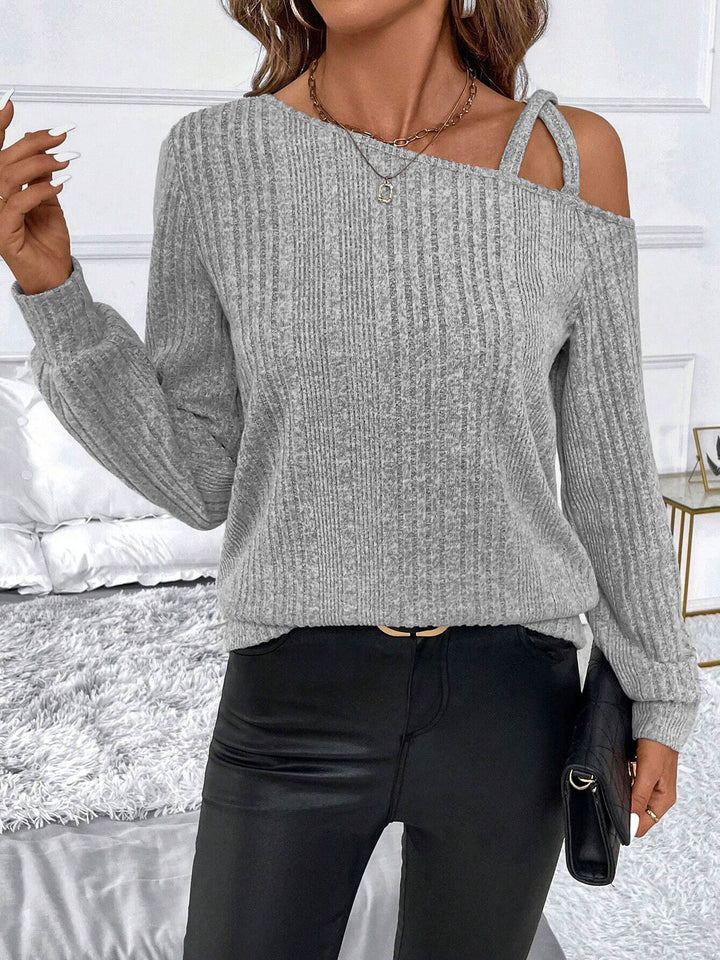 Ribbed Cold Shoulder Long Sleeve Tee