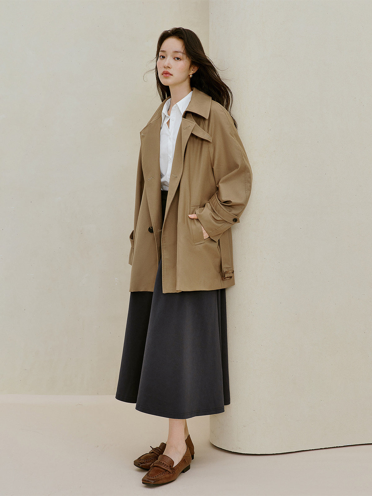 Oversized Belted Double Breasted Trench Coat